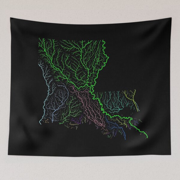 Item preview, Louisiana River Basin Map in Rainbow Colours with Black Background designed and sold by GrasshopperGeo.