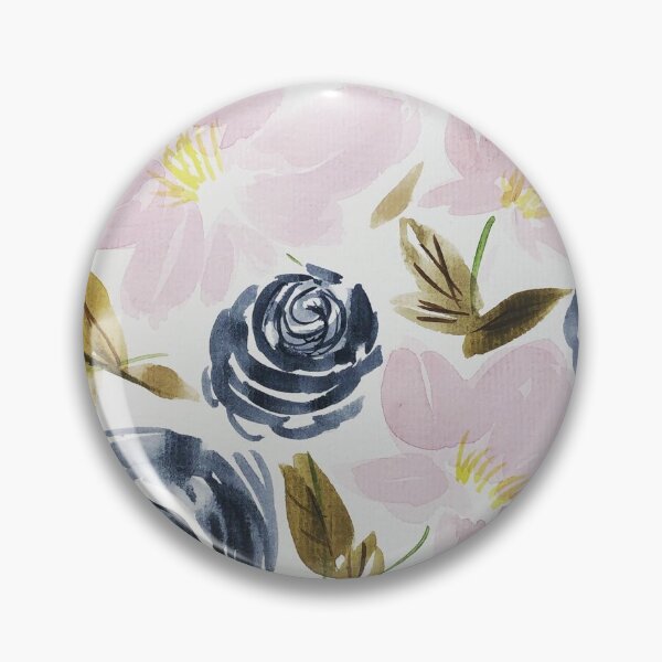 Aperçu de l'œuvre Fleurs aquarelles bleu marine et rose clair créée et vendue par JuniperWD.