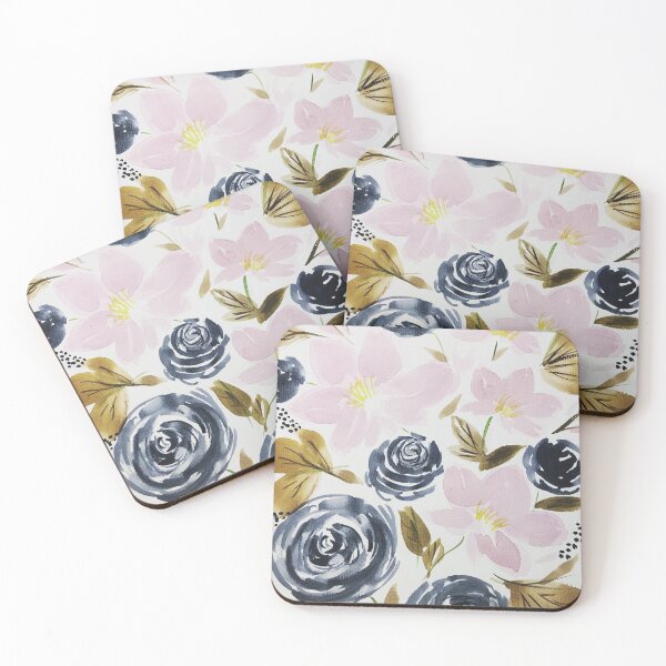 Item preview, Navy and Light Pink Watercolor Florals designed and sold by JuniperWD.