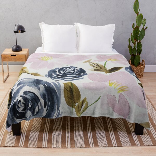 Item preview, Navy and Light Pink Watercolor Florals designed and sold by JuniperWD.