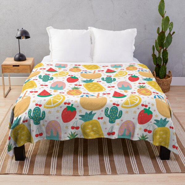 Item preview, Cute Aesthetic Fruits Pattern | Pineapple Lemon Cherry Popsicle Coconut Cactus designed and sold by JooArtPrints ★★★★★.