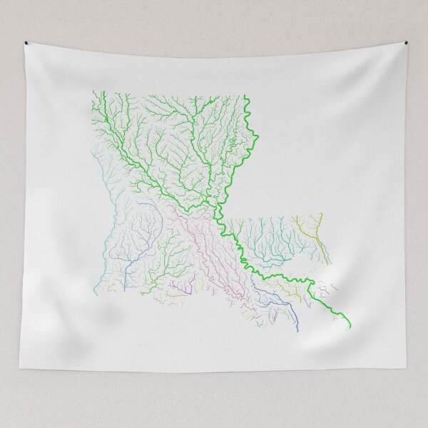 Item preview, Louisiana River Basin Map in Rainbow Colours with White Background designed and sold by GrasshopperGeo.
