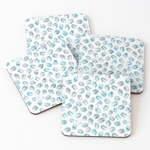 Item preview, Teal leaves skeletones on white background allober print designed and sold by likapix.