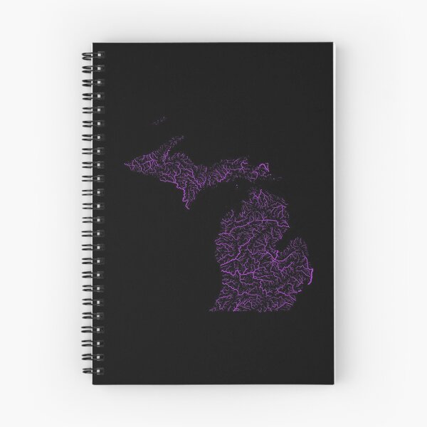 Item preview, Michigan River Basin Map in Rainbow Colours with Black Background designed and sold by GrasshopperGeo.