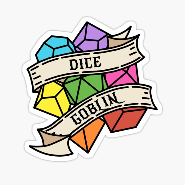 Rainbow "Dice Goblin" tattoo style DnD dice Sticker