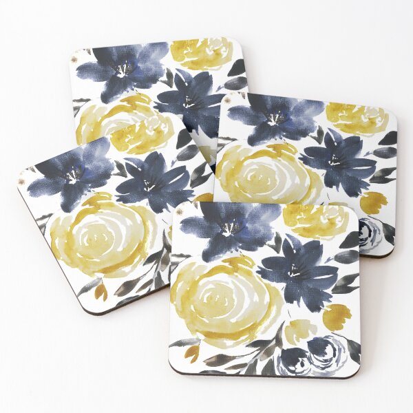 Item preview, Navy and Yellow Loose Watercolor Floral Bouquet designed and sold by JuniperWD.