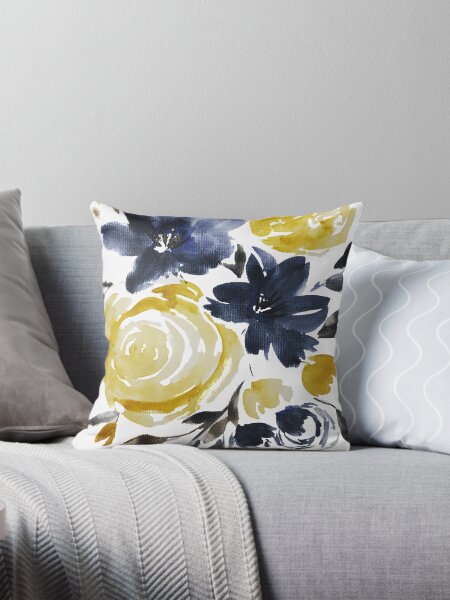 Item preview, Navy and Yellow Loose Watercolor Floral Bouquet designed and sold by JuniperWD.