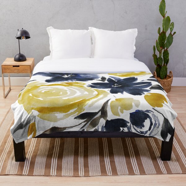 Artikelvorschau, Navy und Gelb Loser Aquarell Blumenstrauß entworfen und verkauft von JuniperWD.