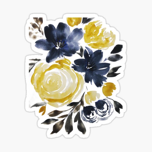 Item preview, Navy and Yellow Loose Watercolor Floral Bouquet designed and sold by JuniperWD.