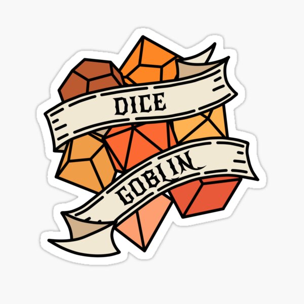 Orange tone "Dice Goblin" tattoo style DnD dice Sticker