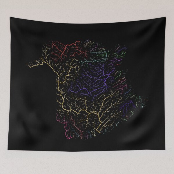 Item preview, New Brunswick River Basin Map in Rainbow Colours with Black Background designed and sold by GrasshopperGeo.