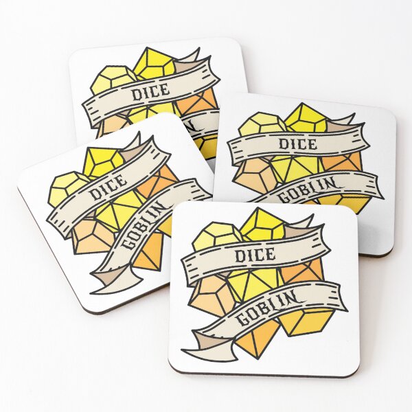 Item preview, Yellow tone "Dice Goblin" tattoo style DnD dice designed and sold by CritHappensDice.
