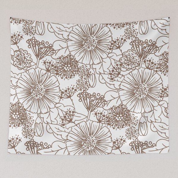 Artikelvorschau, Mid-tone Brown and White Hand Drawn Floral Pattern Pairs Dunn & Edwards 2022 Color of the Year Art & Craft DET682 - Colour Trends - Hue - Shade entworfen und verkauft von ColorOfTheYears.