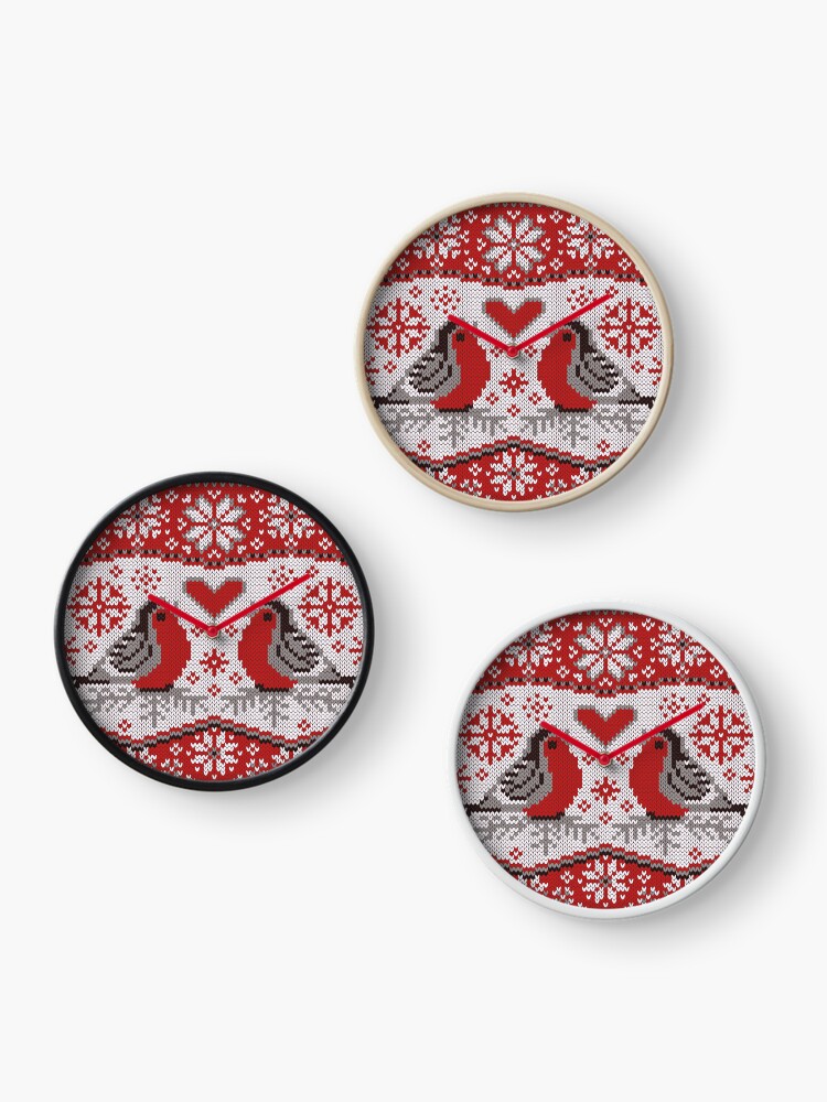 Aperçu 3 sur 4. Horloge avec l'œuvre Bouvreuils Jacquard créée et vendue par olgart.