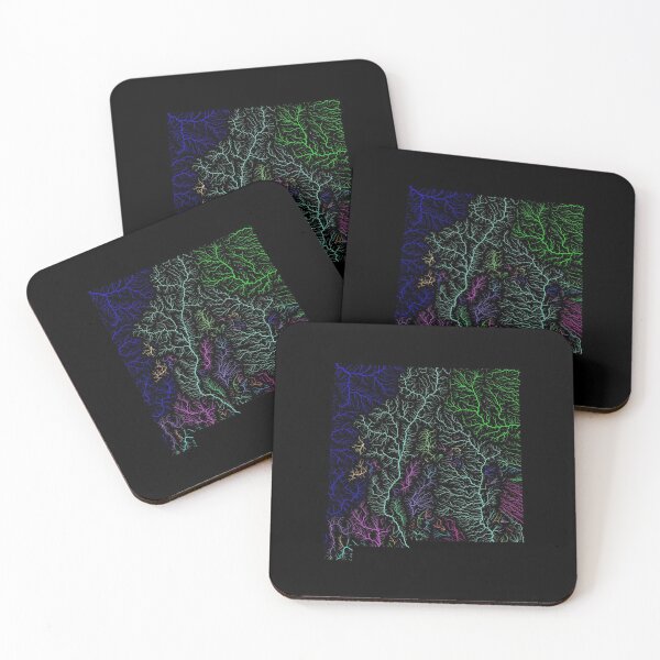 Item preview, New Mexico River Basin Map in Rainbow Colours with Black Background designed and sold by GrasshopperGeo.