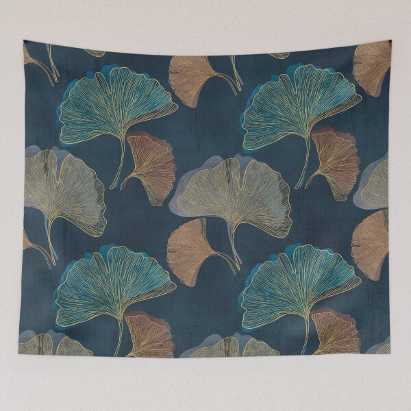 Item preview, Colorful Ginkgo leaves watercolor print on dark background designed and sold by likapix.