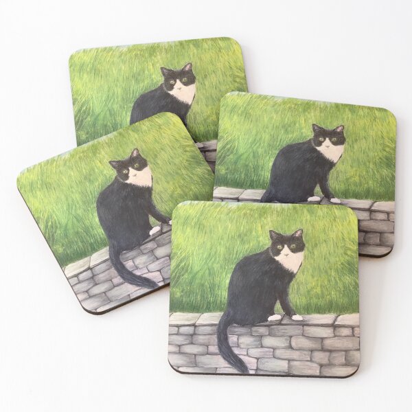 Item preview, Black and white cat sitting in the garden  designed and sold by Diane Hunter Art.