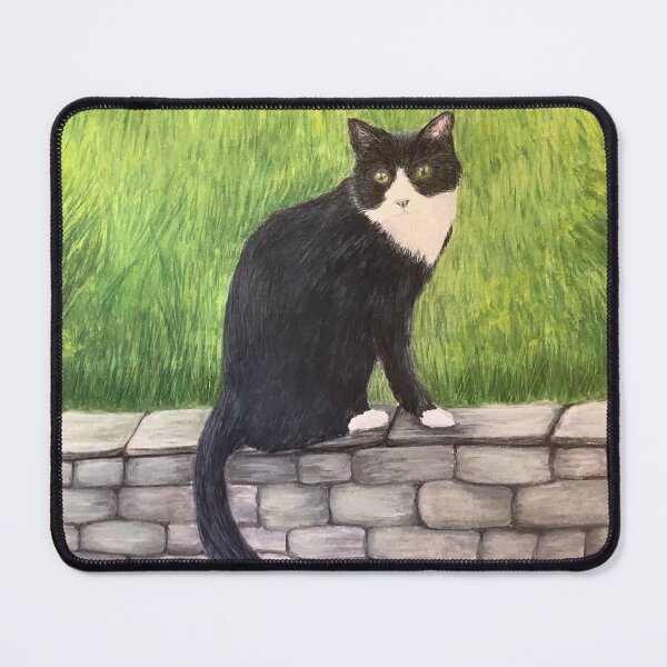 Item preview, Black and white cat sitting in the garden designed and sold by Diane Hunter Art.