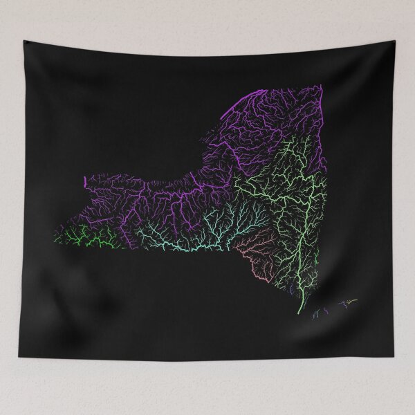 Item preview, New York River Basin Map in Rainbow Colours with Black Background designed and sold by GrasshopperGeo.
