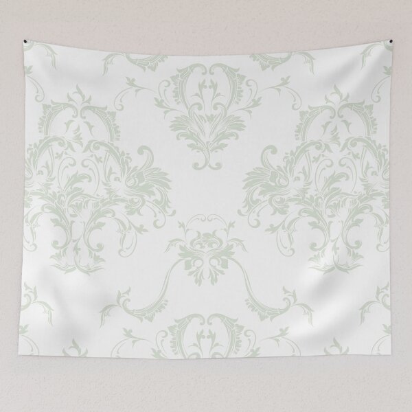 Aperçu de l'œuvre Green and White Damask Scroll Baroque Pattern Pairs PPG 2022 Popular Color Lime Daiquiri PPG1127-1 - Colour Trends - Hue - Shade créée et vendue par ColorOfTheYears.