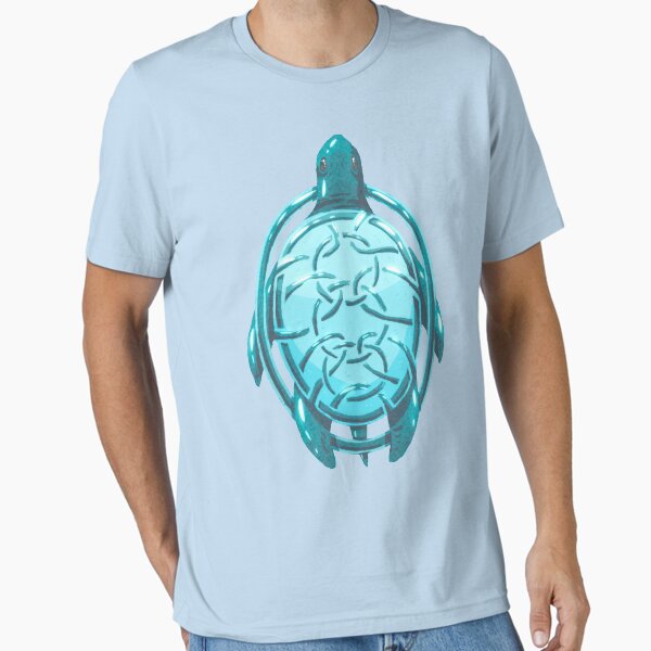 Celtic Sea Turtle Crest Teal Knotwork Art Essential T-Shirt