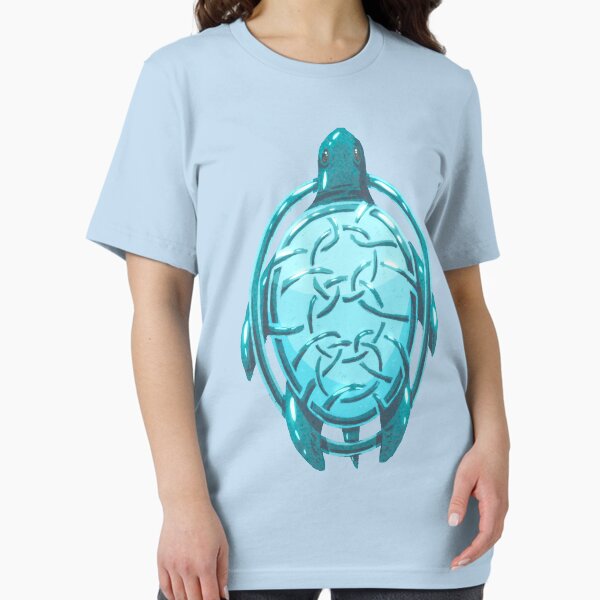 Celtic Sea Turtle Crest Teal Knotwork Art Essential T-Shirt