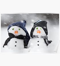 wo cute little snowman dressed for winter Poster