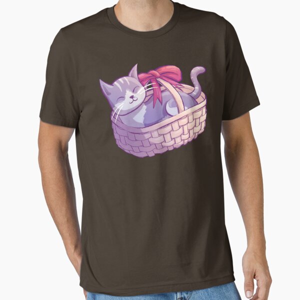 Cute Happy Cat In A Basket With Ribbon Essential T-Shirt
