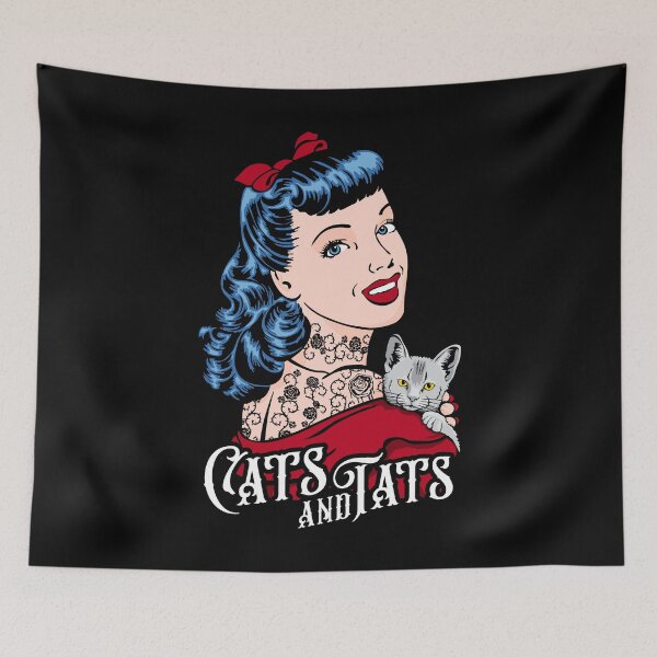 Item preview, Cats And Tats Tattooed Cute Cat Lover Vintage Pop Art Girl designed and sold by GrandeDuc.