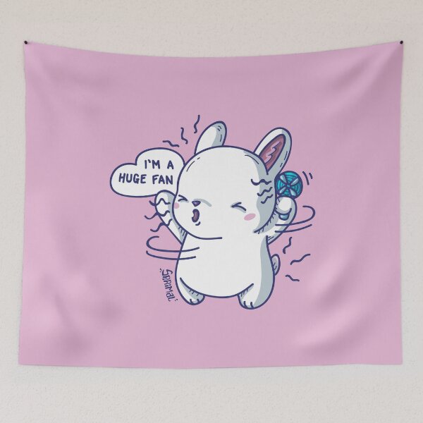 Item preview, Kawaii Cute fan bunny saying "I'm a huge fan" pun designed and sold by SPIRIMAL.