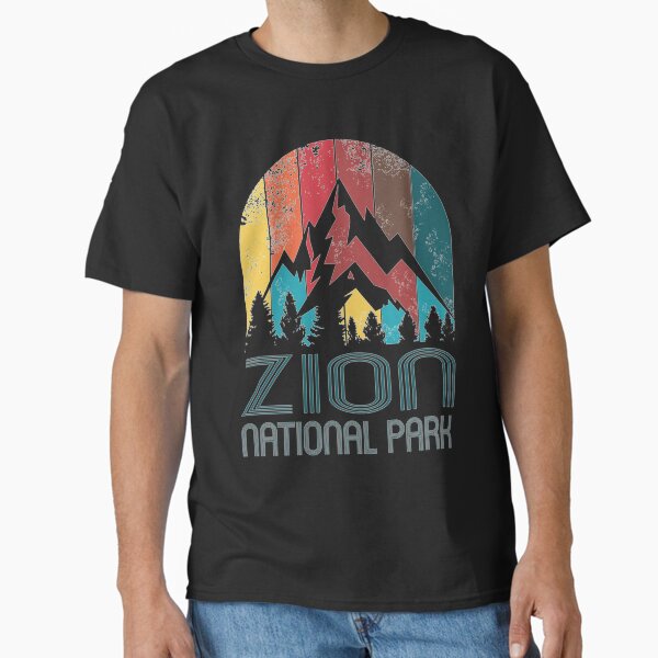 Vista previa del artículo con la obra «Viaje vintage al atardecer en el Parque Nacional Zion», diseñado y vendido por HarperTees.