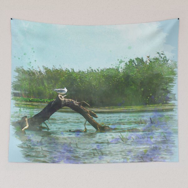 Item preview, Aquatic Plants And Bird On The River Watercolor designed and sold by miraminerva09.