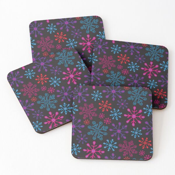 Item preview, SNOWFLAKES CHRISTMAS WINTER HOLIDAYS PATTERN in NON-TRADITIONAL FUSCHIA PINK PURPLE BLUE RED ON BLACK - UnBlink Studio by Jackie Tahara designed and sold by Jackie Tahara of UnBlink Studio.
