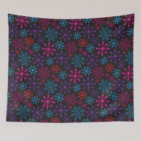 Item preview, SNOWFLAKES CHRISTMAS WINTER HOLIDAYS PATTERN in NON-TRADITIONAL FUSCHIA PINK PURPLE BLUE RED ON BLACK - UnBlink Studio by Jackie Tahara designed and sold by Jackie Tahara of UnBlink Studio.