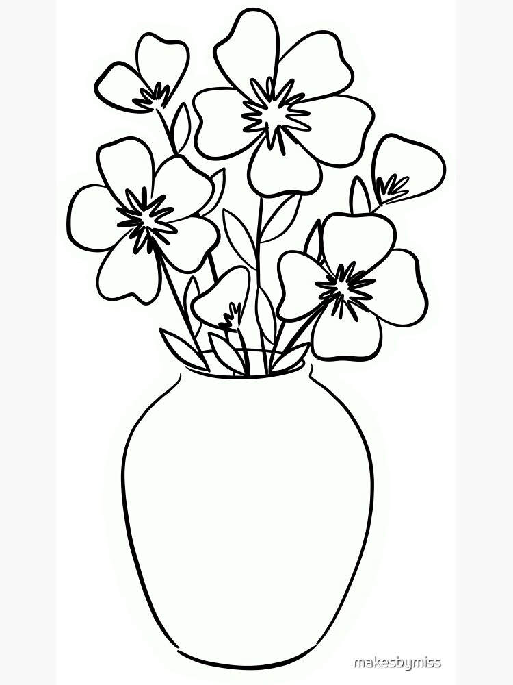 Simple Flowers in Vase Line Drawing&quot; Magnet for Sale by 