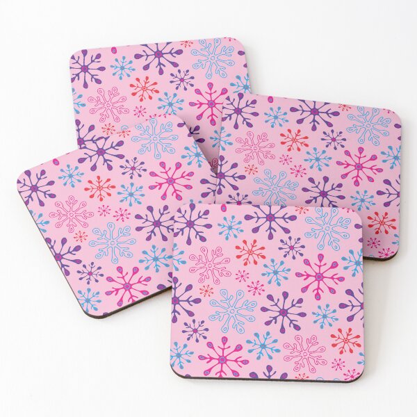Item preview, SNOWFLAKES CHRISTMAS WINTER HOLIDAYS PATTERN in NON-TRADITIONAL FUSCHIA PURPLE BLUE RED ON PINK - UnBlink Studio by Jackie Tahara designed and sold by Jackie Tahara of UnBlink Studio.