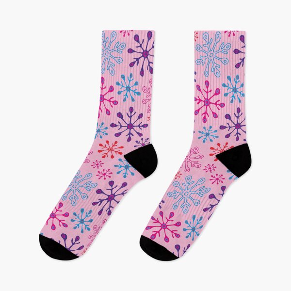 Item preview, SNOWFLAKES CHRISTMAS WINTER HOLIDAYS PATTERN in NON-TRADITIONAL FUSCHIA PURPLE BLUE RED ON PINK - UnBlink Studio by Jackie Tahara designed and sold by Jackie Tahara of UnBlink Studio.