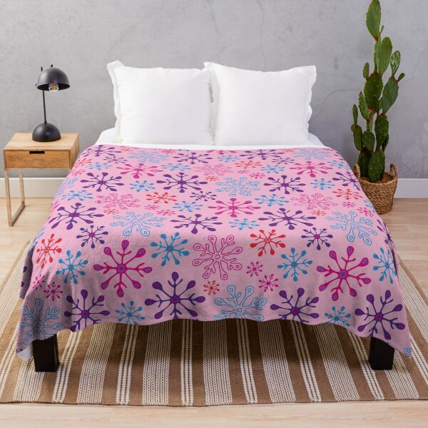 Item preview, SNOWFLAKES CHRISTMAS WINTER HOLIDAYS PATTERN in NON-TRADITIONAL FUSCHIA PURPLE BLUE RED ON PINK - UnBlink Studio by Jackie Tahara designed and sold by Jackie Tahara of UnBlink Studio.