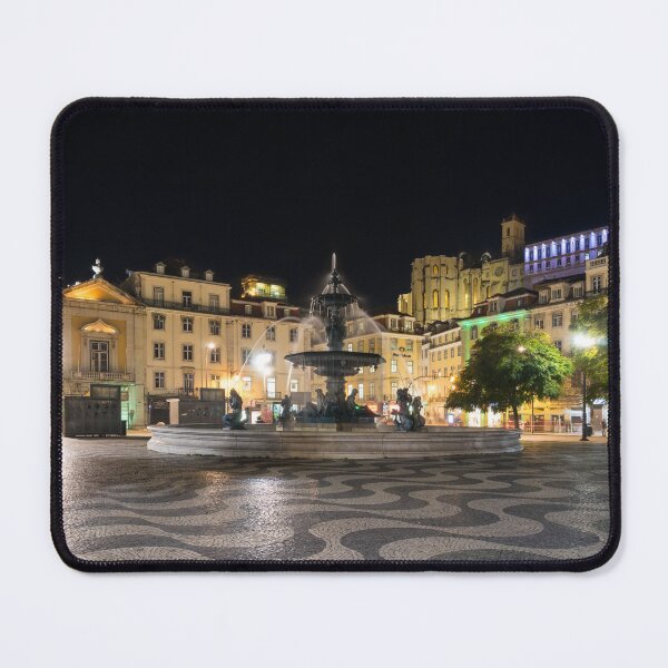 Item preview, Waves and Lights - Rossio Square in Lisbon Portugal at Night designed and sold by Georgia Mizuleva.