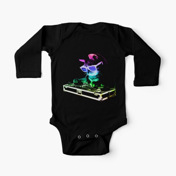 HOUSE CAT (Rainbow DJ Kitty) Long Sleeve Baby One-Piece