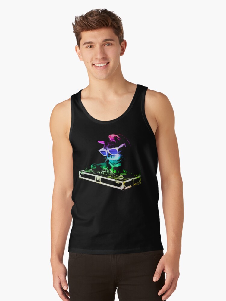 Thumbnail 1 of 3, Tank Top, HOUSE CAT (Rainbow DJ Kitty) designed and sold by robotface.