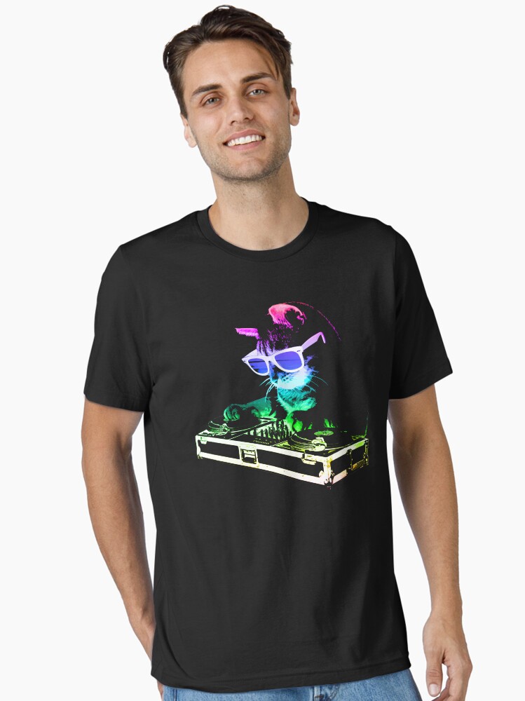 Thumbnail 1 of 7, Essential T-Shirt, HOUSE CAT (Rainbow DJ Kitty) designed and sold by robotface.