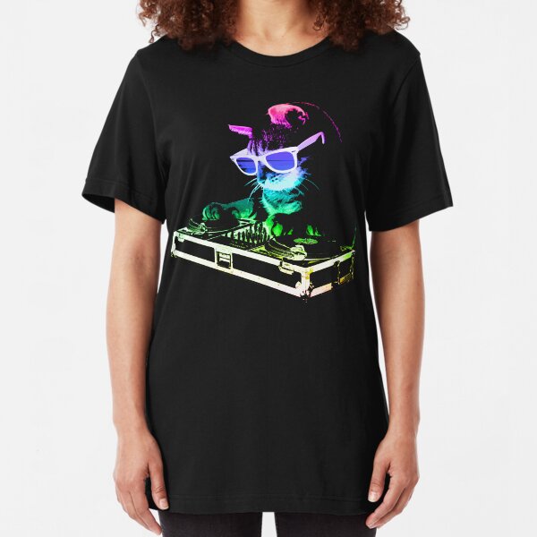 HOUSE CAT (Rainbow DJ Kitty) Slim Fit T-Shirt