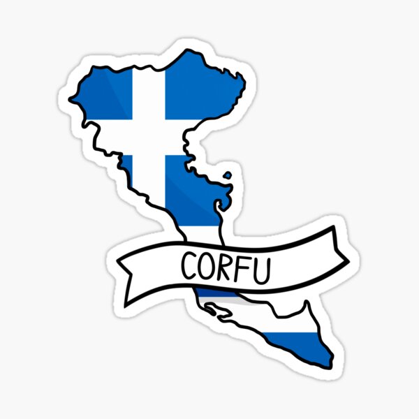 Item preview, Corfu Flag Map Sticker designed and sold by Drawingvild.