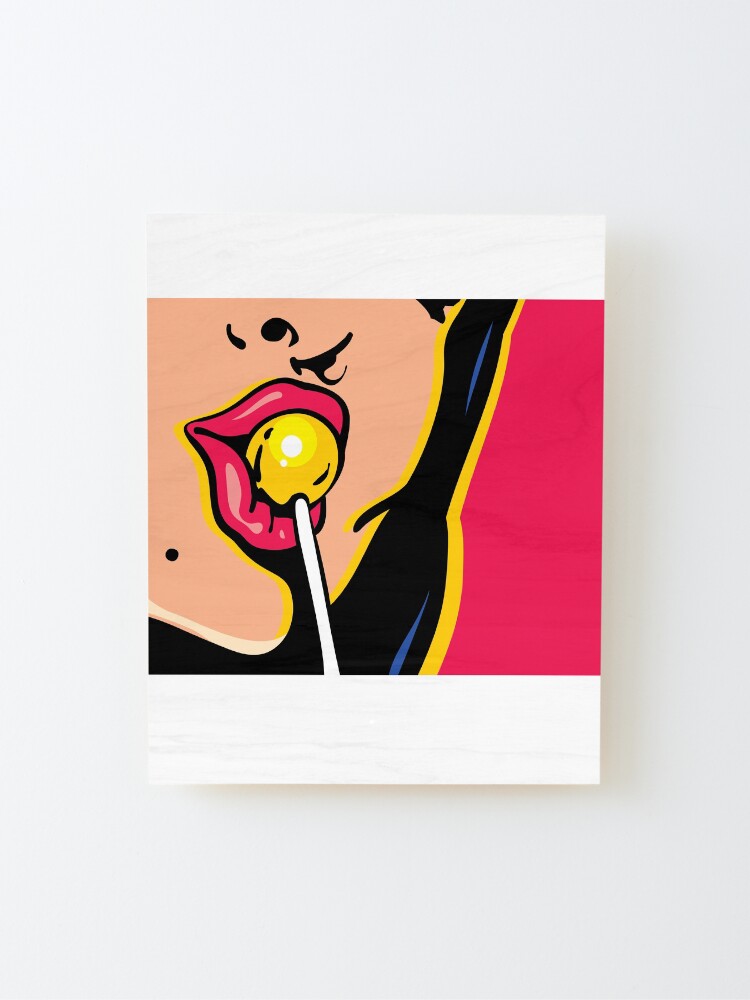 Pop art woman licking lollipop | Mounted Print