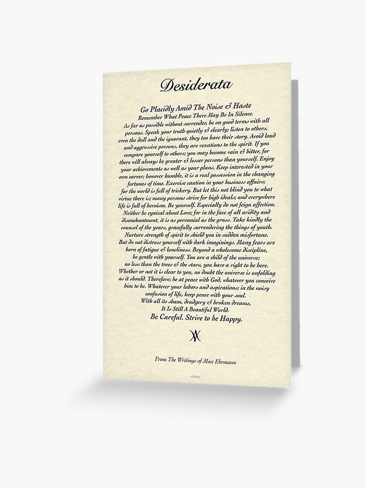 Tarjetas de felicitación «Poema original de Desiderata por Max Ehrmann» de  Desiderata4u | Redbubble