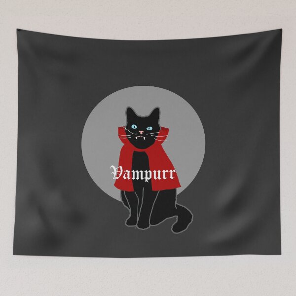Item preview, Vampurr cat spooky Halloween cat with red cape designed and sold by Saba-Red-Ideas.