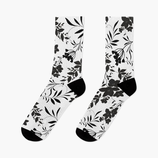 Item preview, Modern Delicate Black Flowers and Black Botanical Half Drop Pattern designed and sold by MFGB-Creations.
