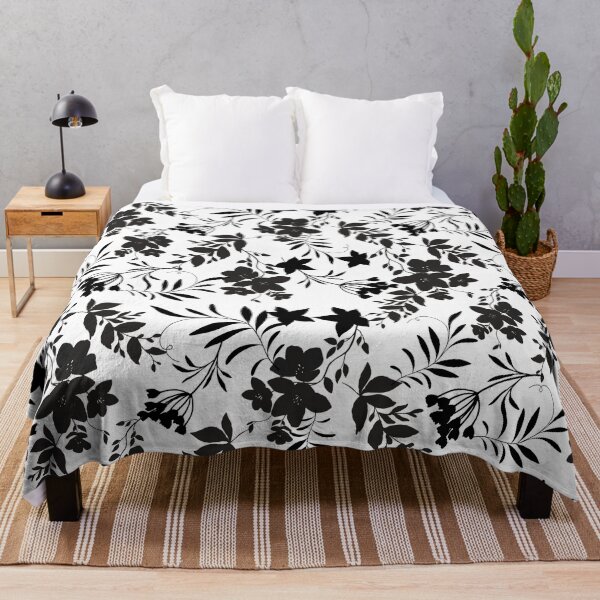 Item preview, Modern Delicate Black Flowers and Black Botanical Half Drop Pattern designed and sold by MFGB-Creations.
