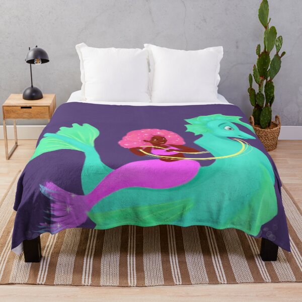 Item preview, Curvy Cute Pink Afro Mermaid Riding Green Seahorse  designed and sold by Patricia Grannum.